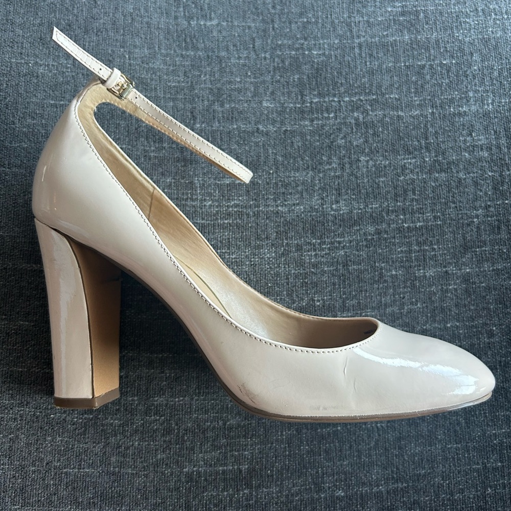 Chic Light Pink Leather Ankle Strap Heels